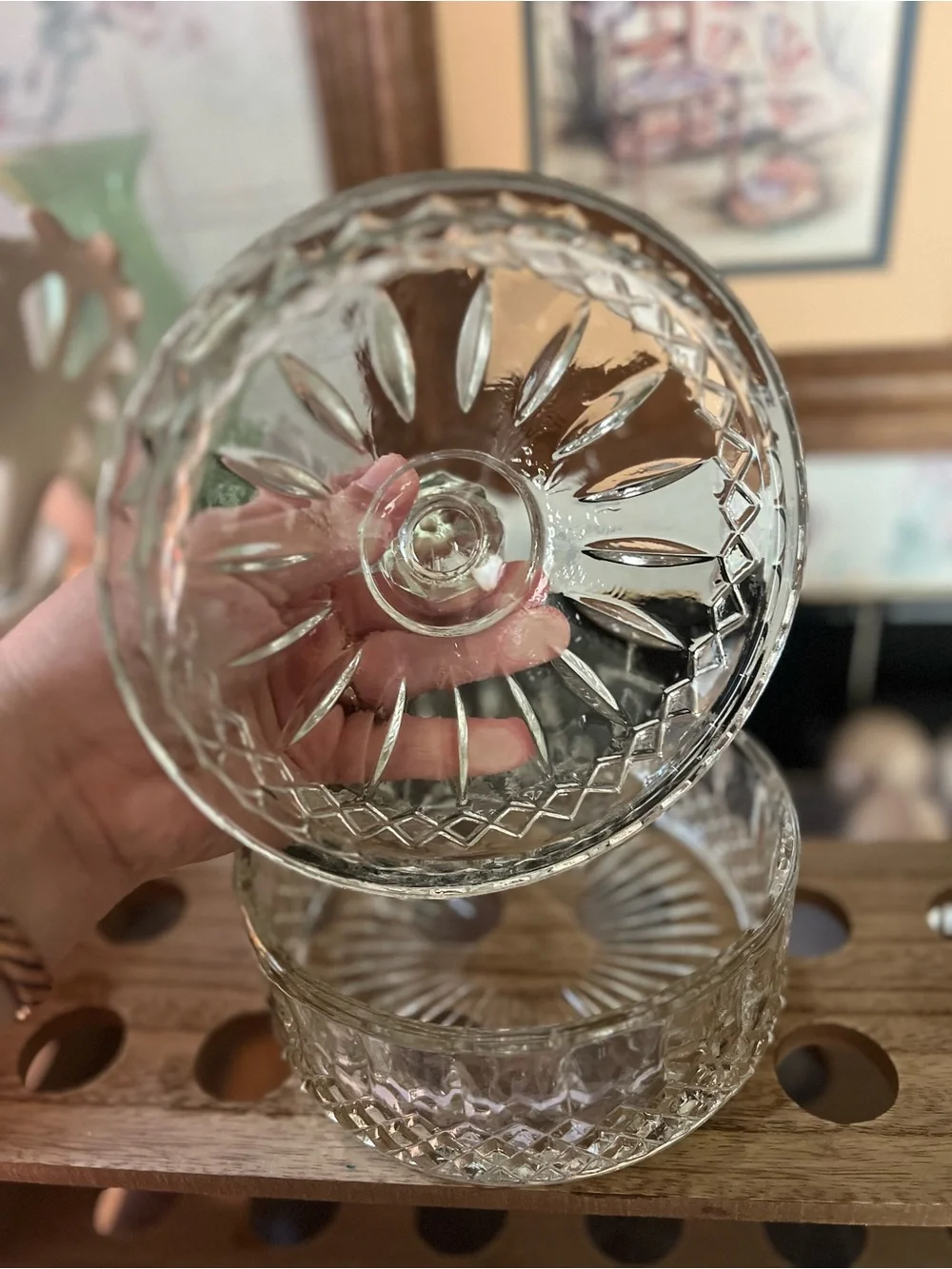 Vintage Indiana Glass Princess Diamond Pattern crystal candy dish.